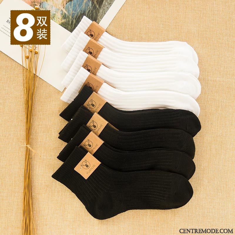 Chaussette Femme Coton Rétro L'automne All-match Milieu Longue Blanc Noir