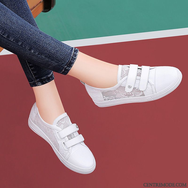 Chaussures De Running Femme Décontractée Étudiant Tous Les Assortis Velcro Respirant Printemps Blanc
