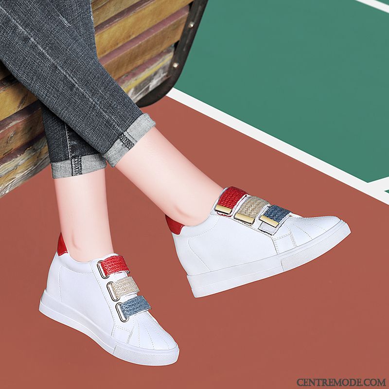 Chaussures De Running Femme Velcro Augmenté Décontractée Printemps Tous Les Assortis Sport Blanc Rouge