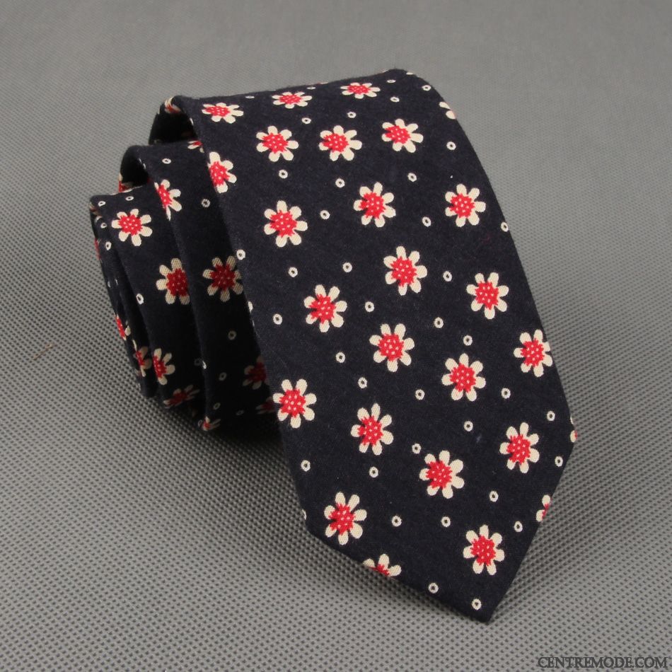 Cravate Homme Floral 100% Coton Grande Marque Étroit Europe Britanique Rouge