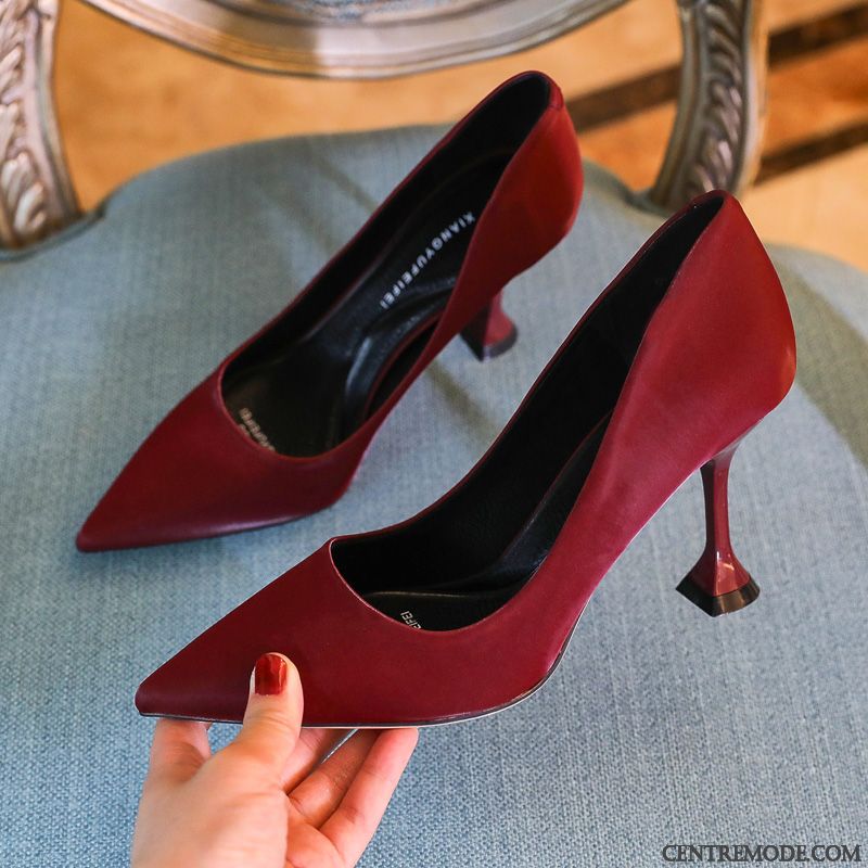 Escarpins Femme Chaussures De Mariage Minces L'automne Pointe Pointue Tempérament Derbies Bordeaux Rouge Clair