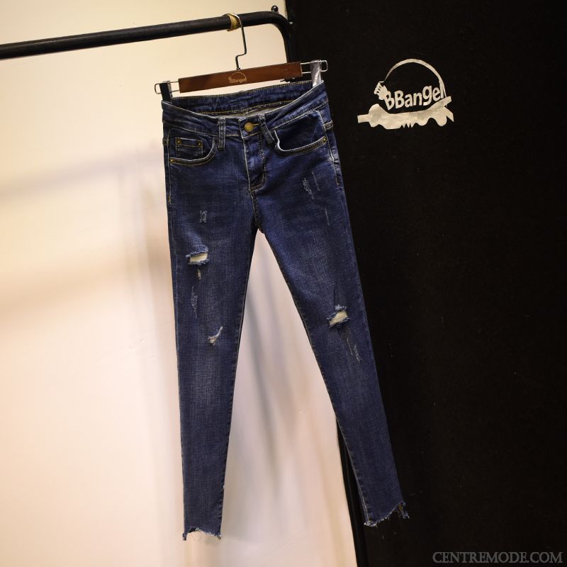 Jeans Femme Collants Printemps Slim Tendance Extensible Mince Bleu Marin