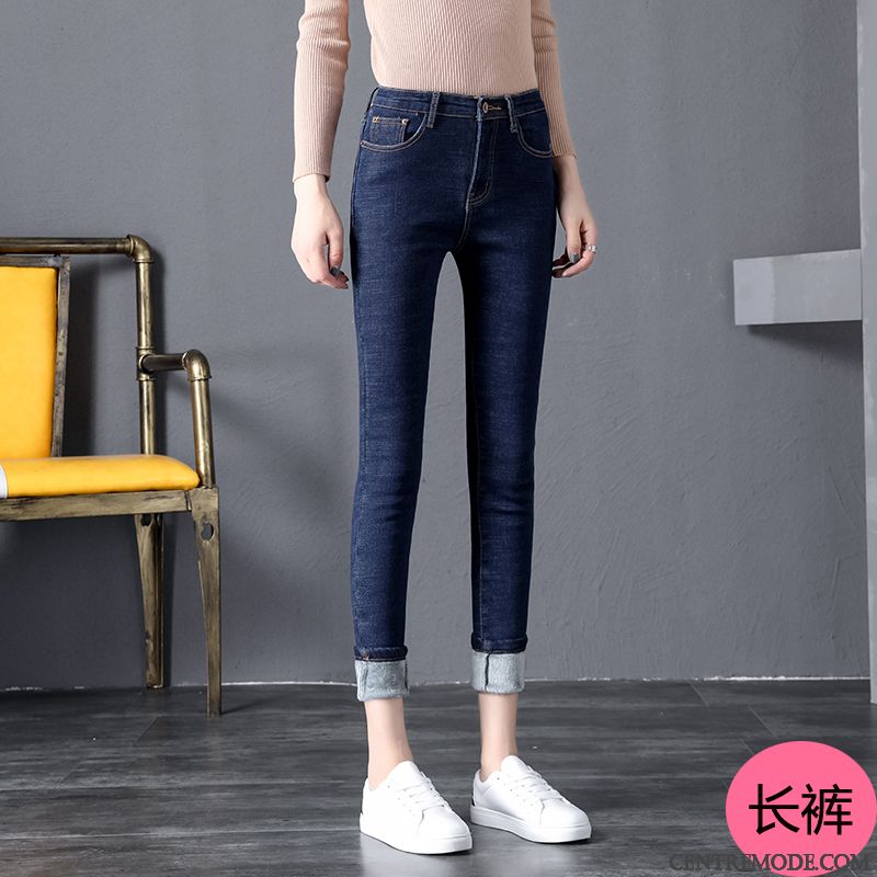 Jeans Femme Hiver Pantalon Plus De Velours Outwear Mince Épaissir Noir