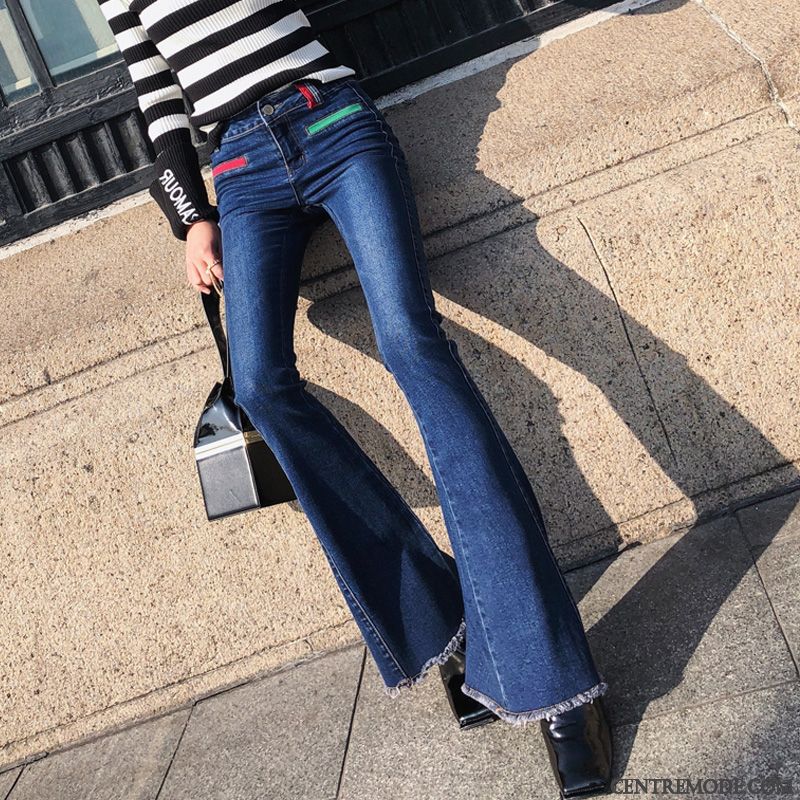 Jeans Femme Pantalon Printemps Gros Évasé Haute Cintrée Mince Noir