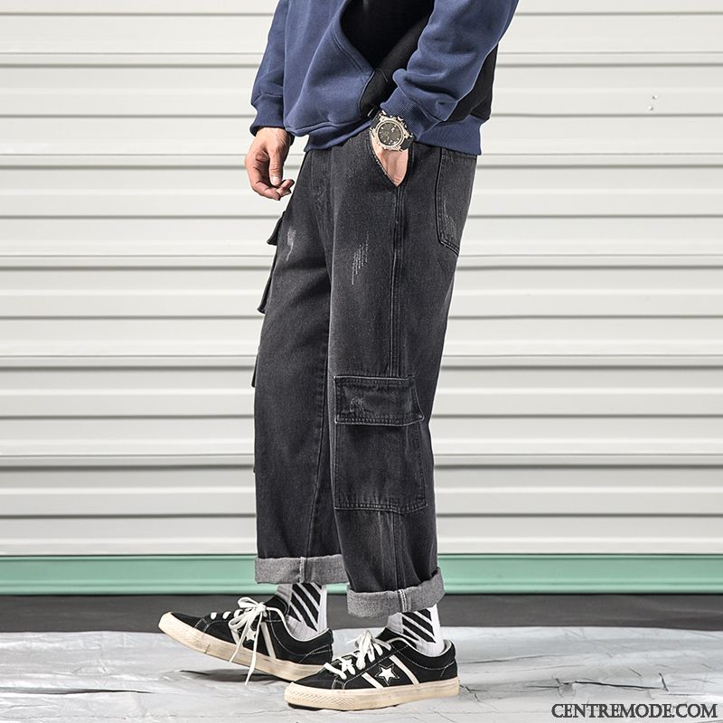Jeans Homme Marque De Tendance Printemps Pantalons Grande Taille Cargo Baggy Bleu