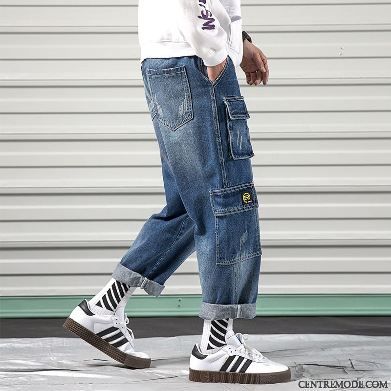 Jeans Homme Marque De Tendance Printemps Pantalons Grande Taille Cargo Baggy Bleu