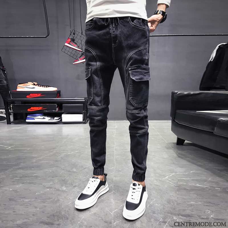 Jeans Homme Plus De Velours Tendance L'automne Slim Pantalon Épaissir Noir