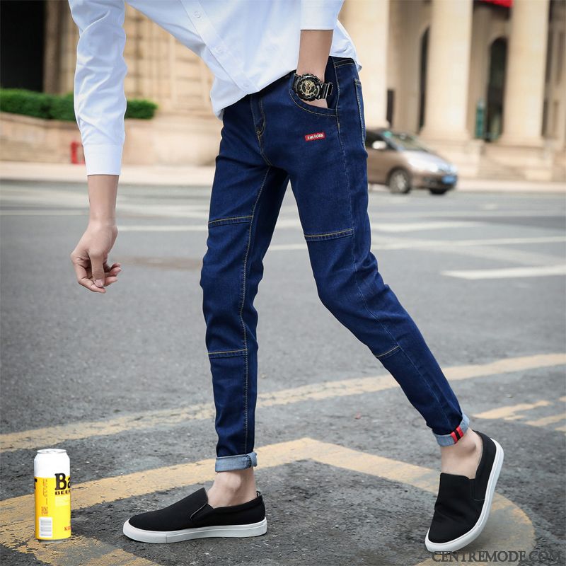 Jeans Homme Slim Pantalon Extensible Troués Tendance Étudiant Bleu