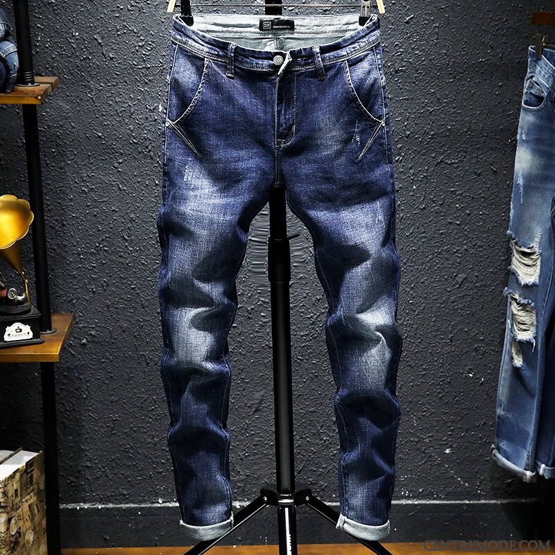 Jeans Homme Slim Pantalon Tendance Maigre Jeunesse Extensible Bleu