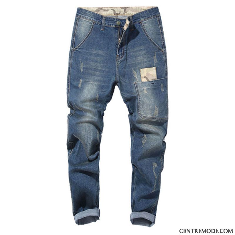 Jeans Homme Tendance Baggy Grande Taille Gros Décontractée Graisse Bleu