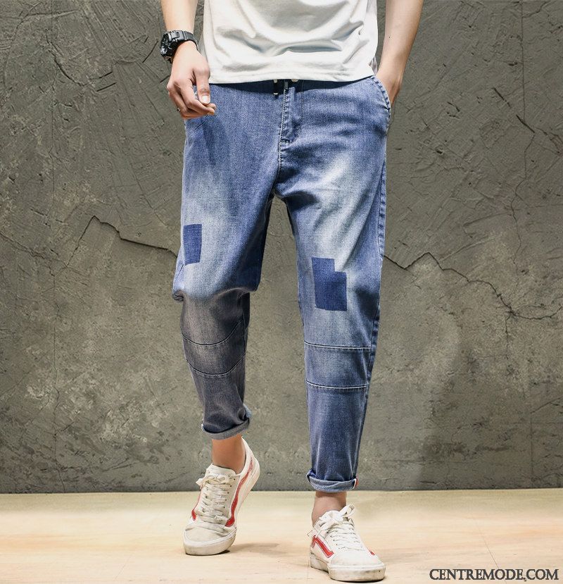 Jeans Homme Élastique Étudiant Pantalon Gras Harlan Mince Bleu
