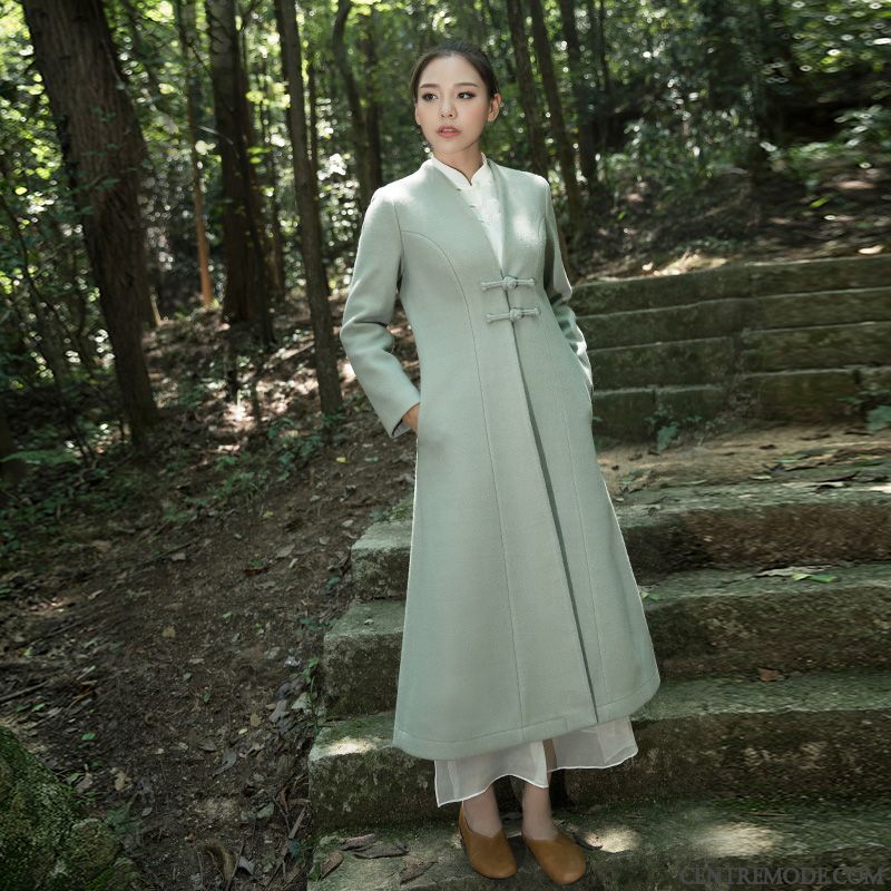 Manteaux Femme Tissu De Laine Parka Style Chinois Hiver L'automne Longue Vert