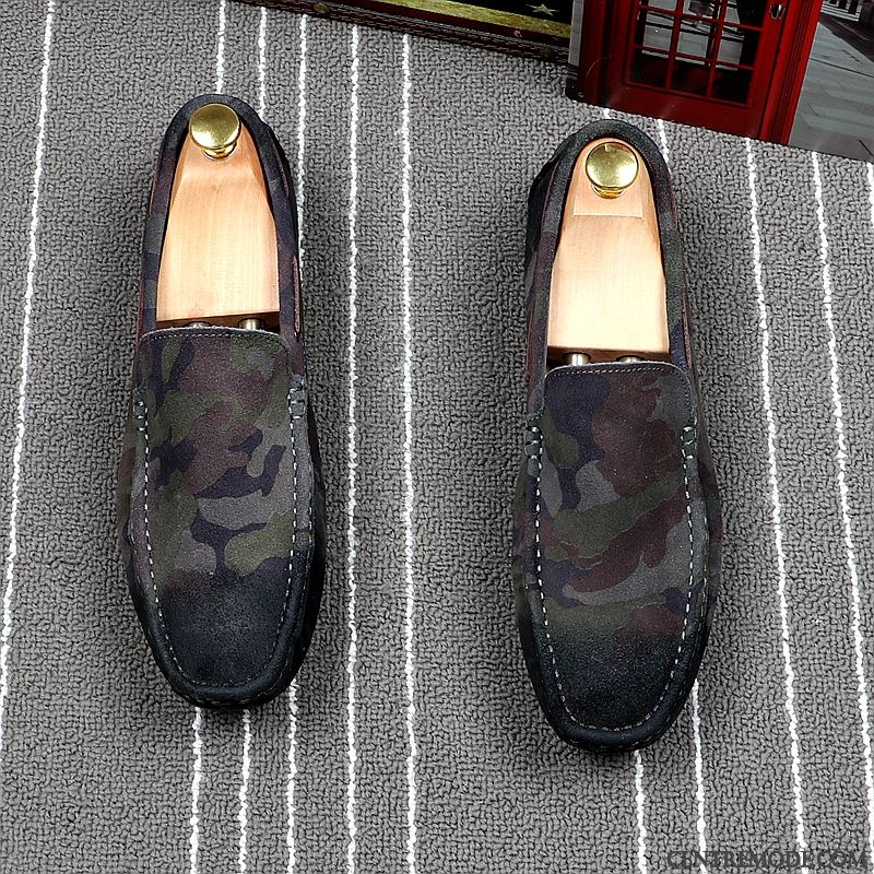 Mocassins Homme Chaussures De Conduite Semelle Doux Été Angleterre Tendance Camouflage Vert