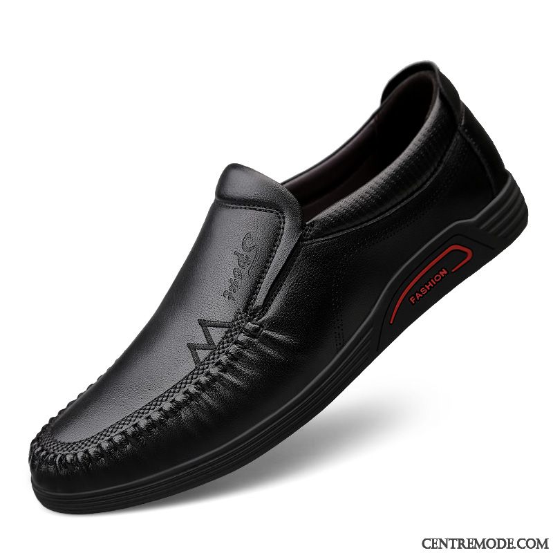 Mocassins Homme Flâneurs Respirant Entreprise Chaussures En Cuir Printemps Cuir Véritable Noir