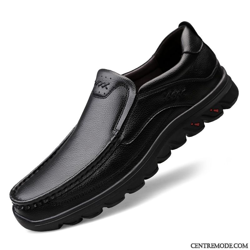 Mocassins Homme Flâneurs Respirant Entreprise Chaussures En Cuir Printemps Cuir Véritable Noir