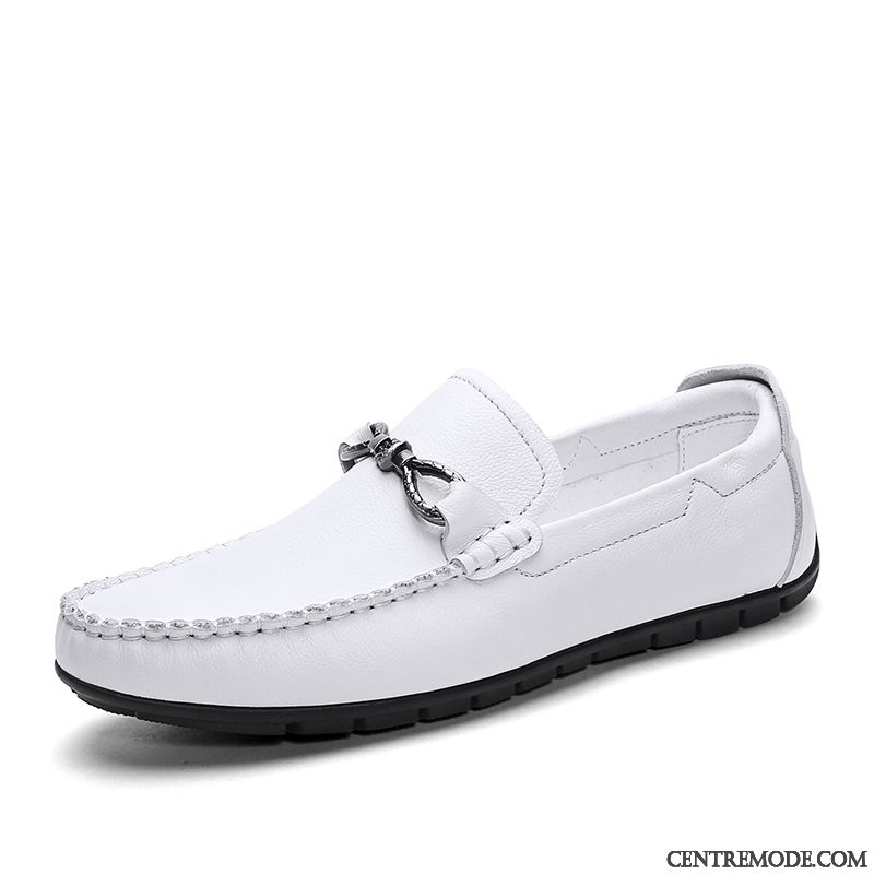 Mocassins Homme Été Décontractée Légère Chaussures De Conduite Tous Les Assortis Chaussures En Cuir Blanc Noir