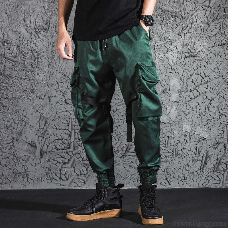 Pantalon Cargo Homme Multi-poche Hip Hop Harlan Légère Marque De Tendance Serrés Vert