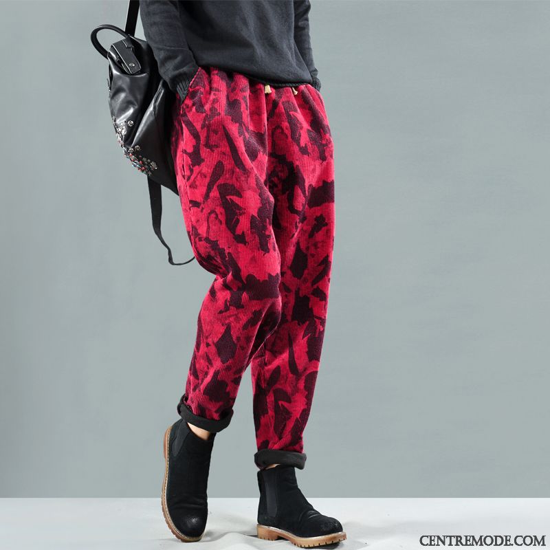 Pantalons Femme Coton Mince Harlan Art Camouflage Décontractée Rouge