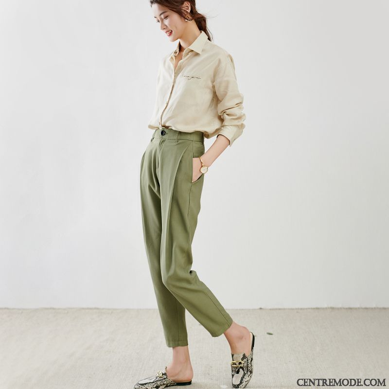 Pantalons Femme Cône Plissé Harlan Dimensionnel Coton Vert