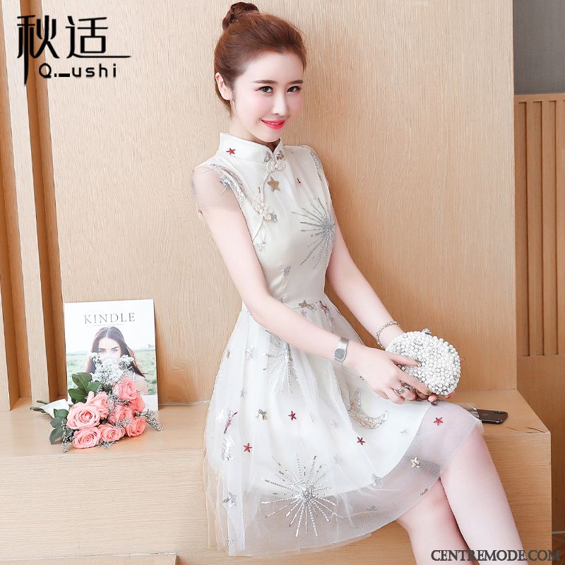 Robes Femme Cheongsam Été Style Chinois Rose
