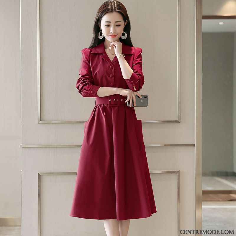 Robes Femme Slim Décontractée Longue Mode Mince Printemps Rouge