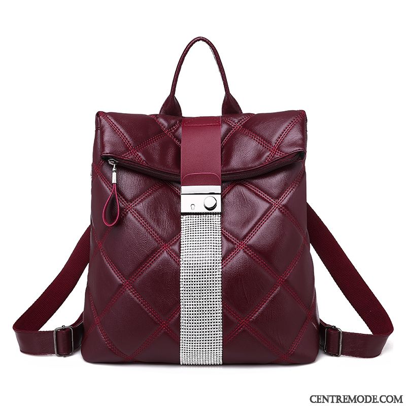 Sac À Dos Femme Personnalité Cuir Loisir Voyage Doux Mode Rouge