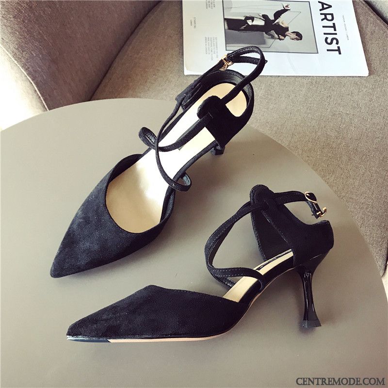 Sandales Femme Mode Minces Rome Pointe Pointue Escarpins Les Bretelles Noir