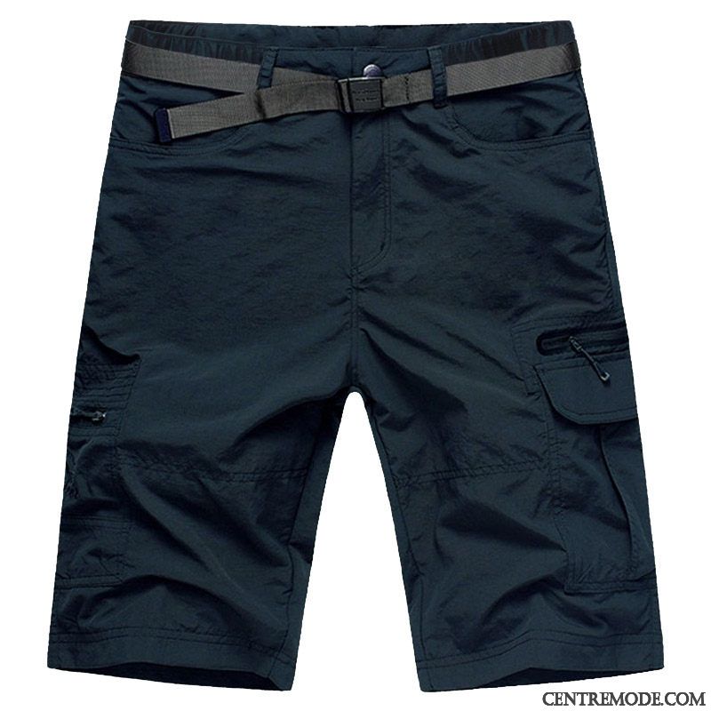 Shorts Homme Cargo Plage Pantalons Baggy Multi-poche Élastique Gris Foncé