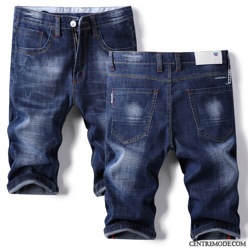 Shorts Homme Pantalon Slim Baggy Denim Légère Jambe Droite Bleu