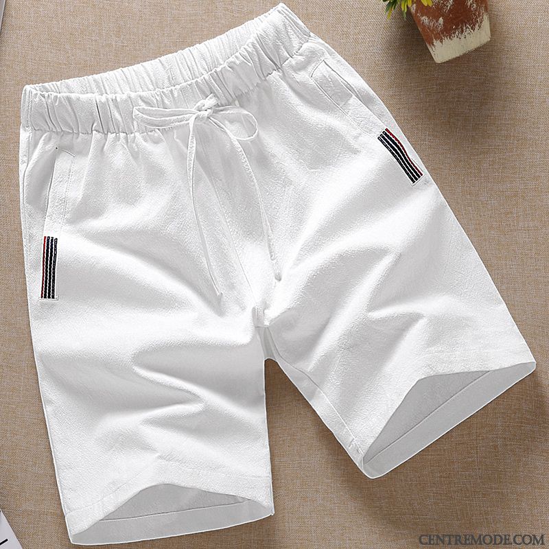 Shorts Homme Pantalons Coton Bio Cinquième Pantalon Baggy Été Tendance Blanc