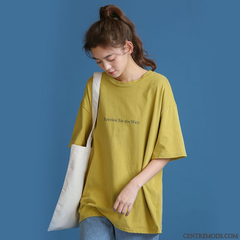 T-shirts Femme Courte Tendance Baggy Demi Manche Décontractée Lettre Impression Blanc