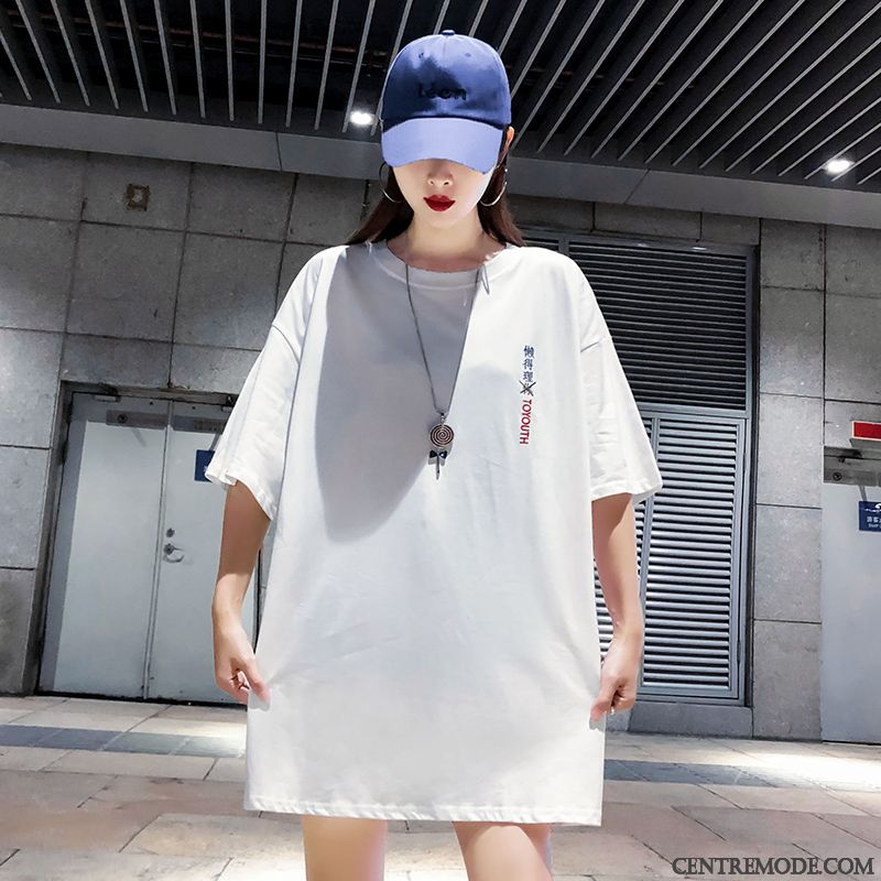 T-shirts Femme Marque De Tendance Été Manche Une Veste Courte Longue Blanc Rouge