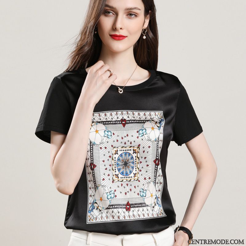 T-shirts Femme Mode Gilet Une Veste Soie Coton Été Impression Blanc