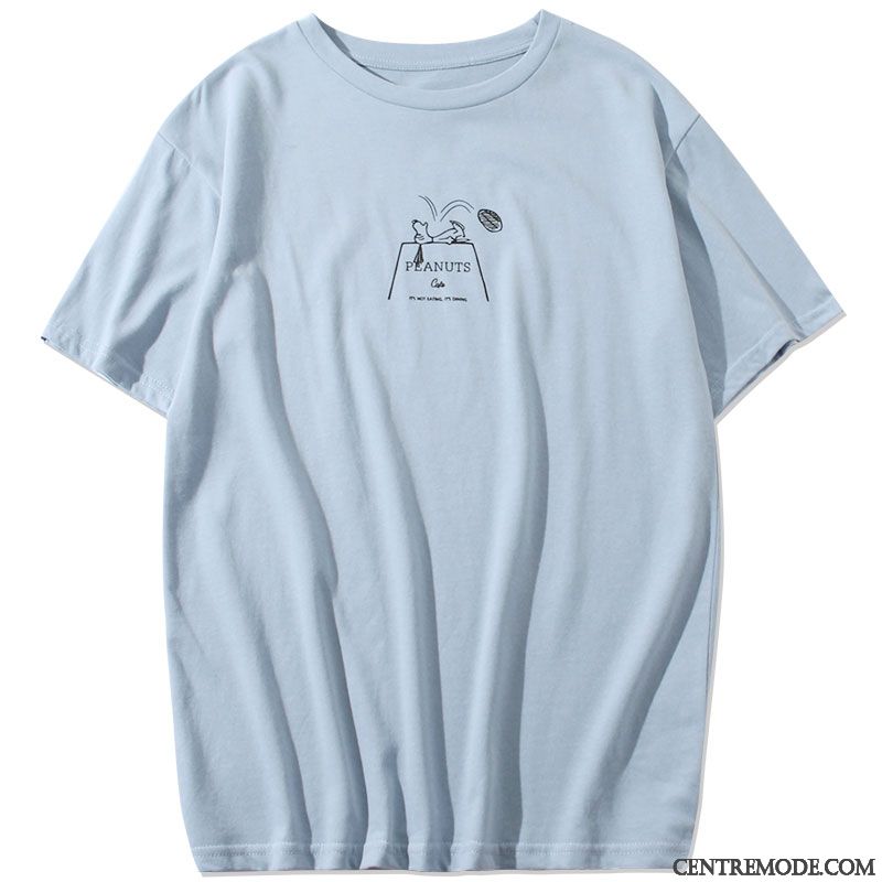 T-shirts Femme Une Veste Simple Mince Coton Bio Étudiant Été Bleu Clair Bleu Vert