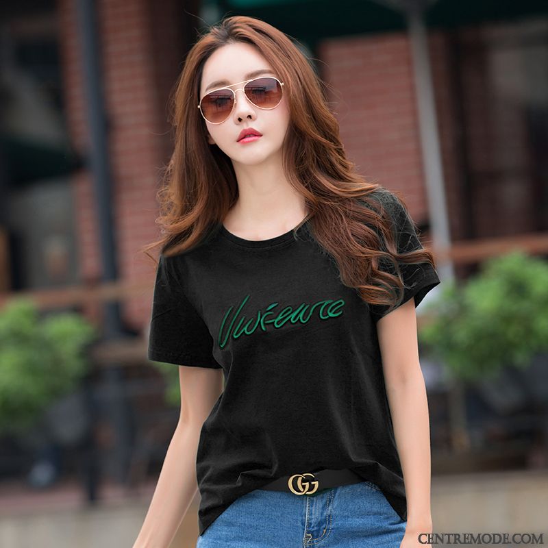 T-shirts Femme Été Décontractée Courte Demi Manche Une Veste Mode Noir Vert