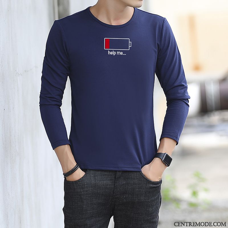 T-shirts Homme Beau Légère Étudiant L'automne Chemise En Bas Les Adolescents Bleu