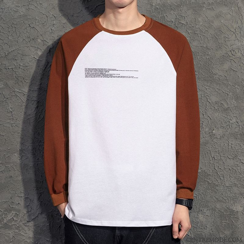 T-shirts Homme T-shirt Long Épissure Tendance Coton Bio L'automne Simple Noir