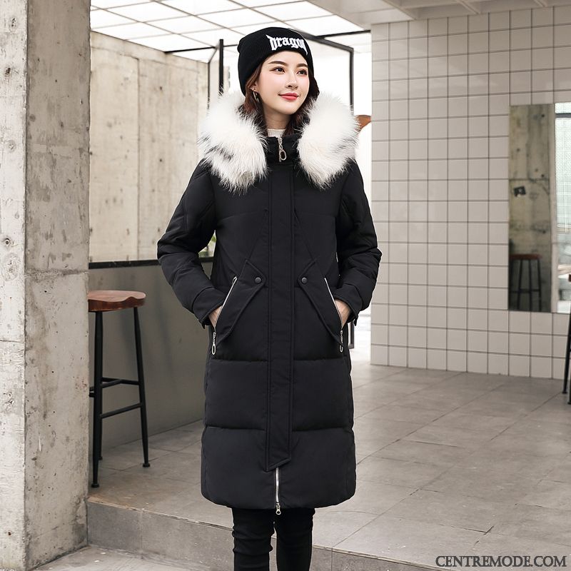 Veste En Coton Femme Épaissir Manteau Matelassée Longue Grand Col De Fourrure Vêtements D'hiver Jaune