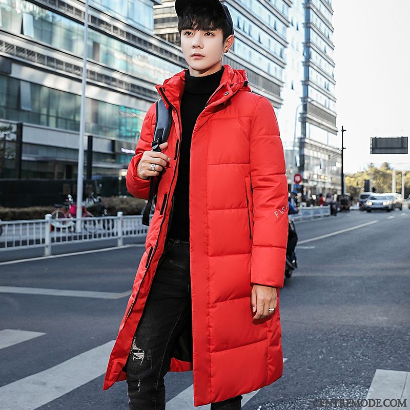 Veste En Coton Homme Épaissir Manteau Matelassée Longue Vêtements Matelassé Anti-saison Rouge