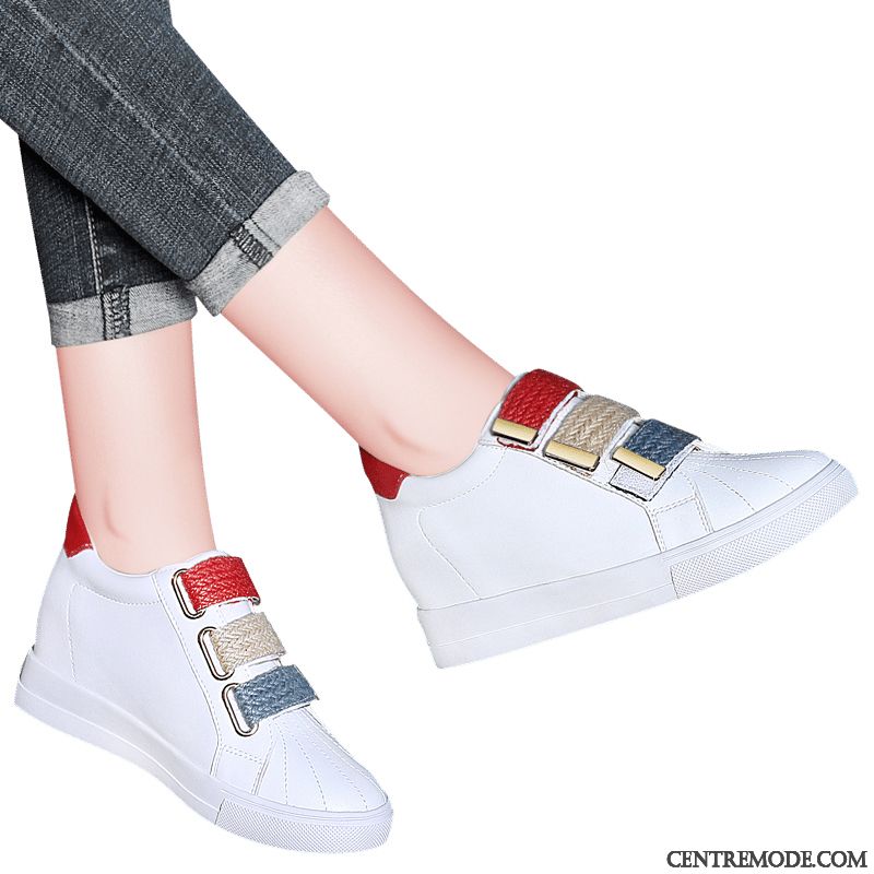 Chaussures De Running Femme Velcro Augmenté Décontractée Printemps Tous Les Assortis Sport Blanc Rouge