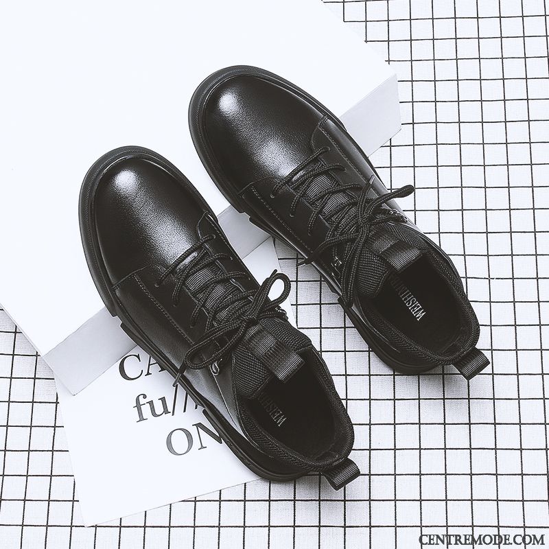 Chaussures De Running Homme Décontractée Angleterre Augmenté Tous Les Assortis Chaussures En Cuir Cuir Véritable Noir