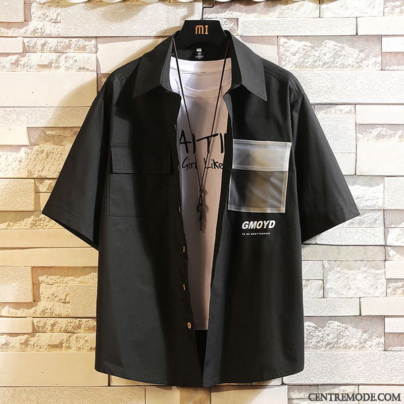 Chemises Homme Cargo Légère Grande Taille Gras Multi-poche Baggy Noir