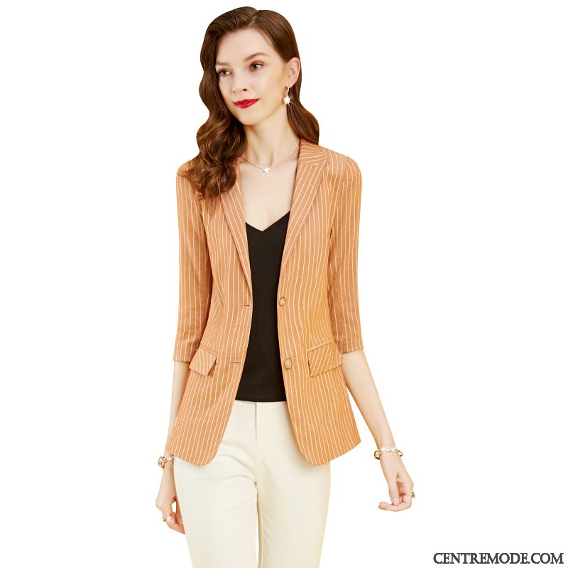 Costumes Blazer Femme Professionnel Manche Manteau Slim Rayé Une Veste