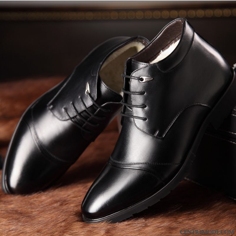 Derbies Homme Antidérapant Chaussures En Coton Renforcé Plus De Velours Entreprise Chauds Noir