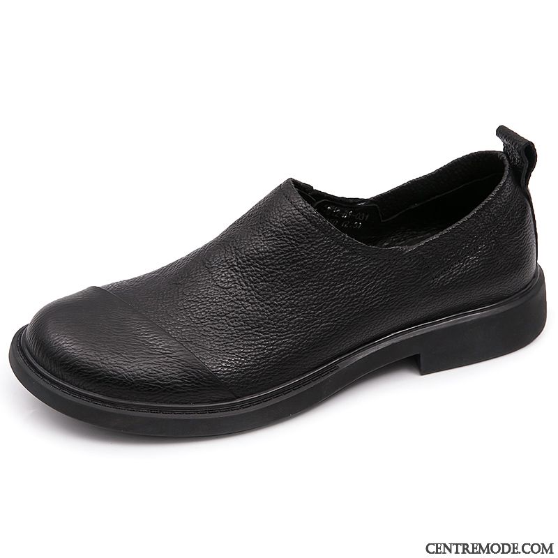 Derbies Homme Bout Rond Tous Les Assortis Chaussures En Cuir Rétro Slip-on Confortable Noir