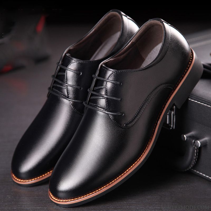 Derbies Homme Printemps Chaussures En Cuir Entreprise Décontractée Tous Les Assortis Semelle Doux Noir