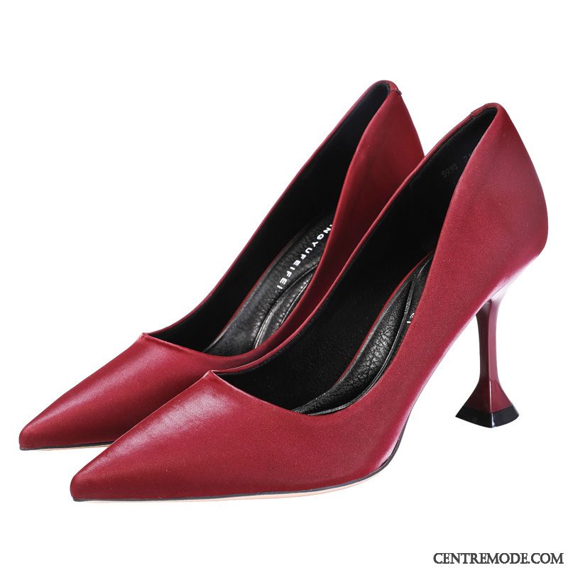Escarpins Femme Chaussures De Mariage Minces L'automne Pointe Pointue Tempérament Derbies Bordeaux Rouge Clair