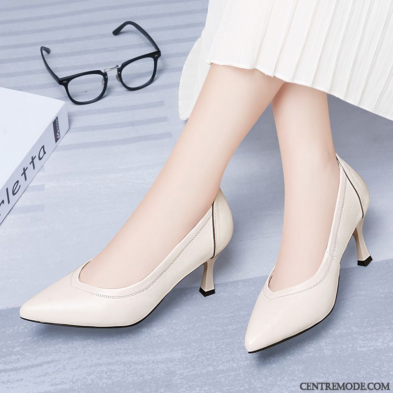 Escarpins Femme Toutes Les Saisons Bien Cuir Véritable Chaussures En Cuir Derbies Talon Moyen Blanc Clair