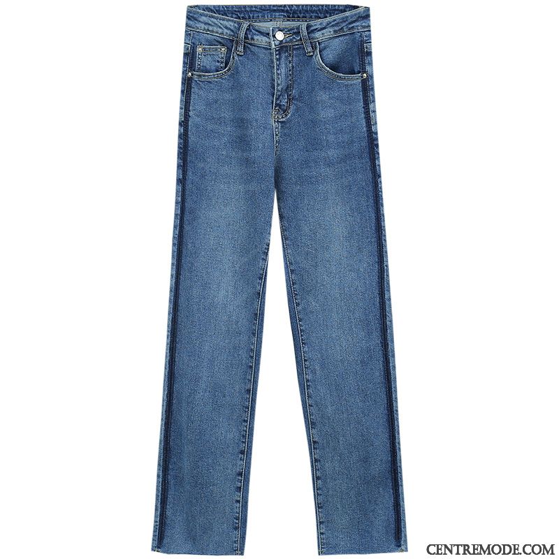Jeans Femme Baggy Haute Cintrée Jambe Droite Mince Pantalon L'automne Bleu Marin