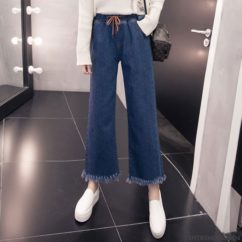Jeans Femme Graisse Grande Taille Printemps Collants Baggy Pantalon Bleu Marin
